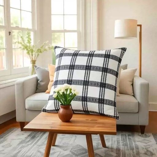 Coussin à carreaux noir et blanc