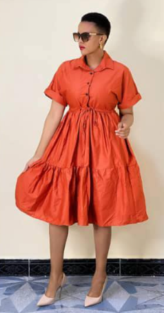 Women's orange dress with short sleeves