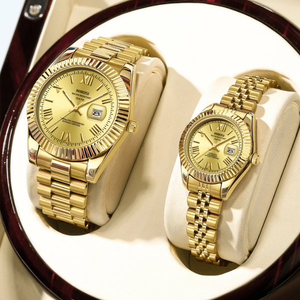 Montres duo luxueuses dorées