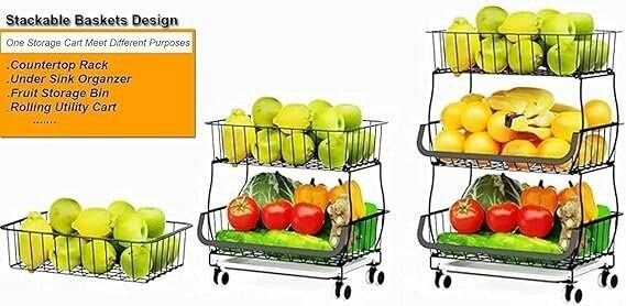 5-Layer Stackable Storage Baskets for Kitchen Sorting carts.