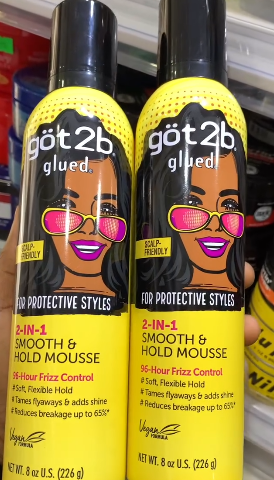 Got2b 2-in-1 smooth and hold mousse holds your protective style in place with 96 hour frizz control.