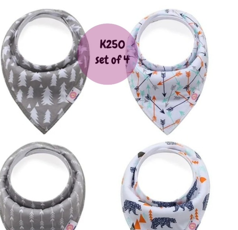 Bandana bib set of 4 grey and blue