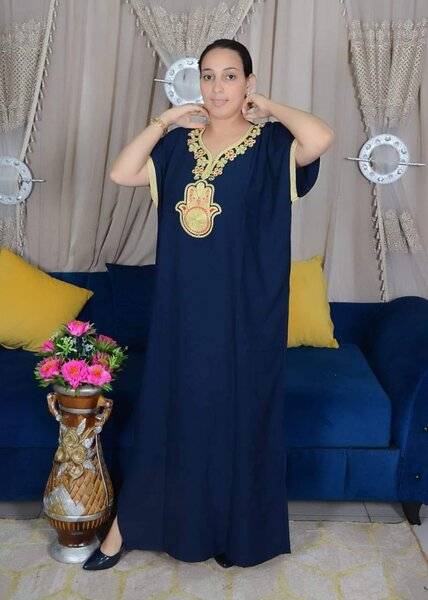 Boubou marcocain bleu foncé avec Hamsa