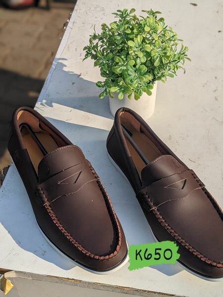brown leather loafers