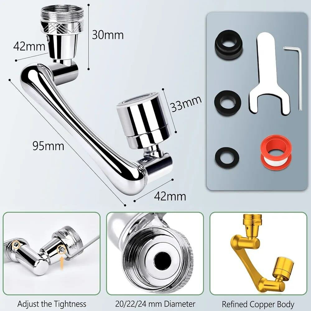 Robinet à Rallonge Rotatif Multifonctionnel, 1440° Aérateur