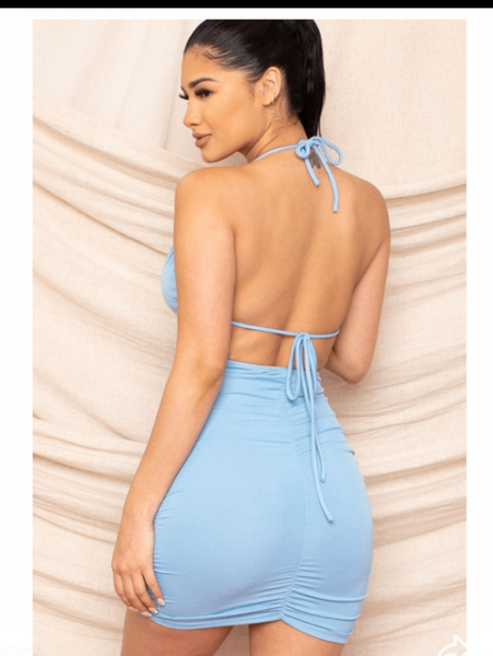 Robe moulante dos nu bleu