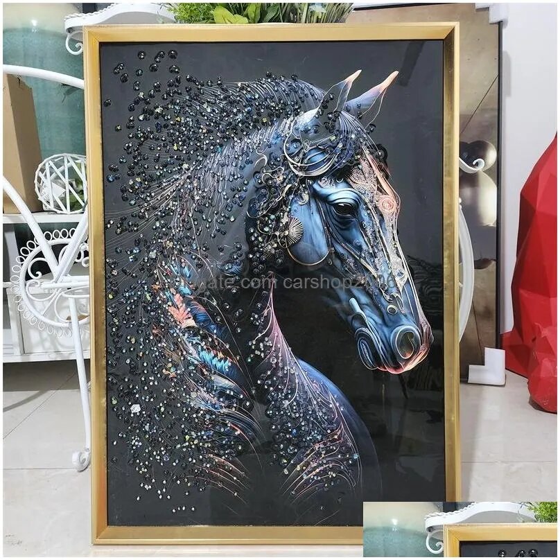 TABLEAU DÉCORATION CHEVAL DIAMANT - POUR SALON ET BUREAU