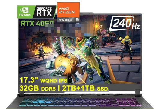 PC Asus rog strix g17 g713 gaming laptop | 17.3" wqhd ips 240hz | amd 12-core ryzen 9 7845hx | 32gb ddr5 1tb ssd | geforce rtx 4060 8gb | usb-c rgb backlit win11 black + hdmi cable