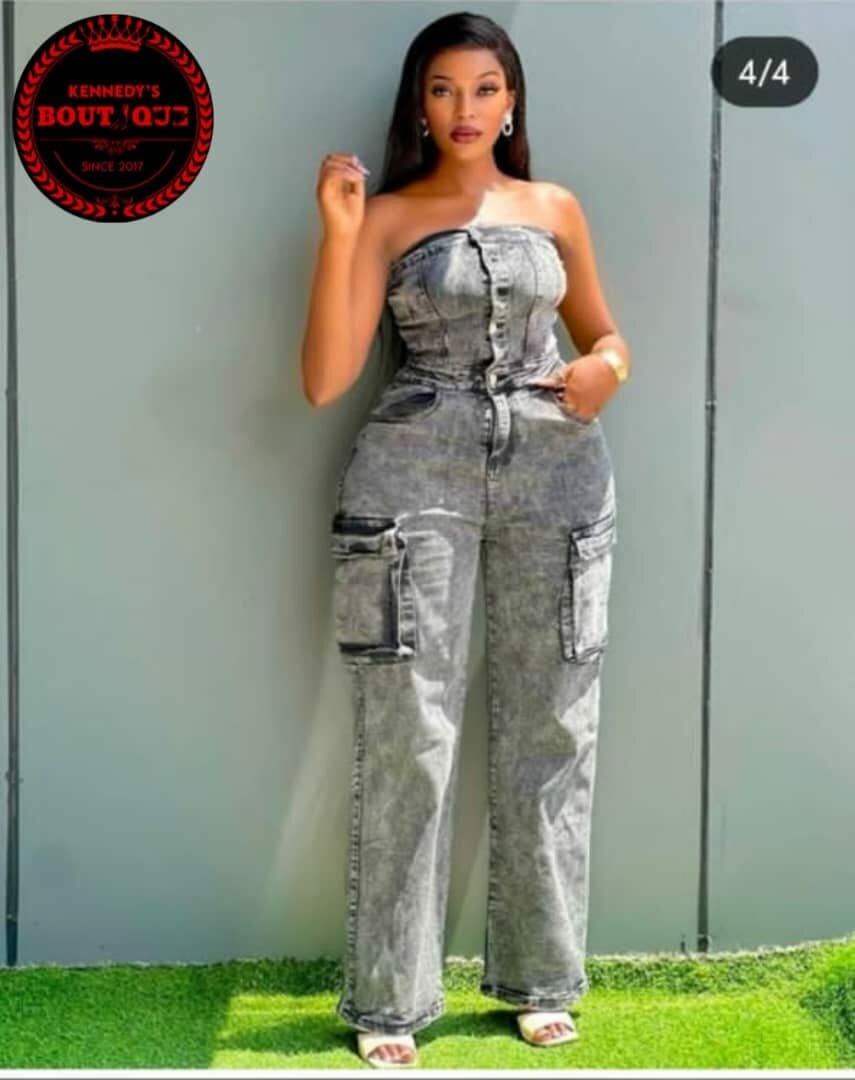 Beautiful and stylish women's denim jumpsuit grey