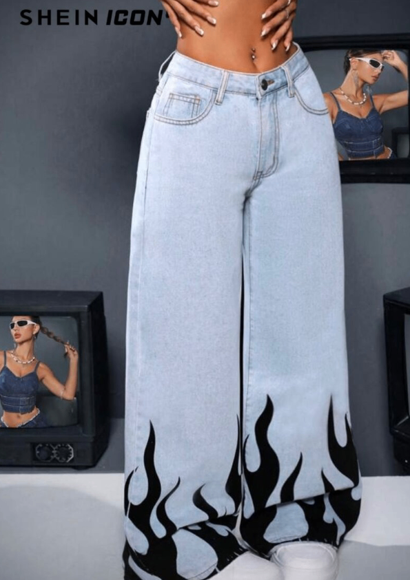 Jean large à flammes tendance