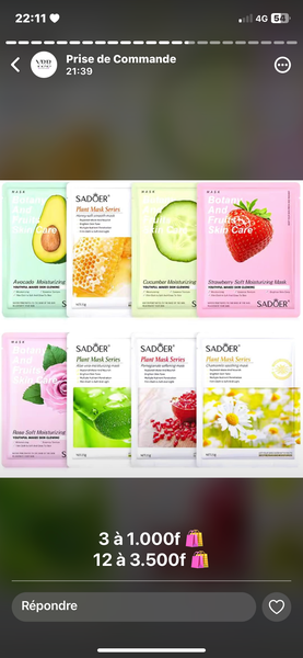 Masques hydratants 5 à 1000f