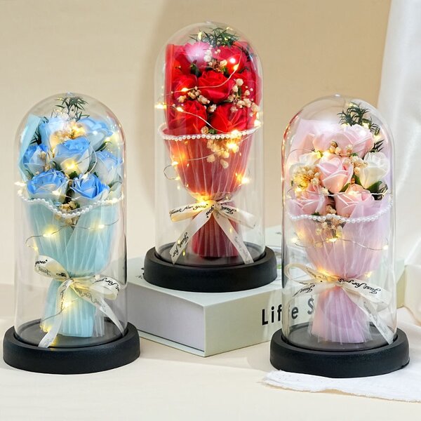 Розы в колбе с подсветкой