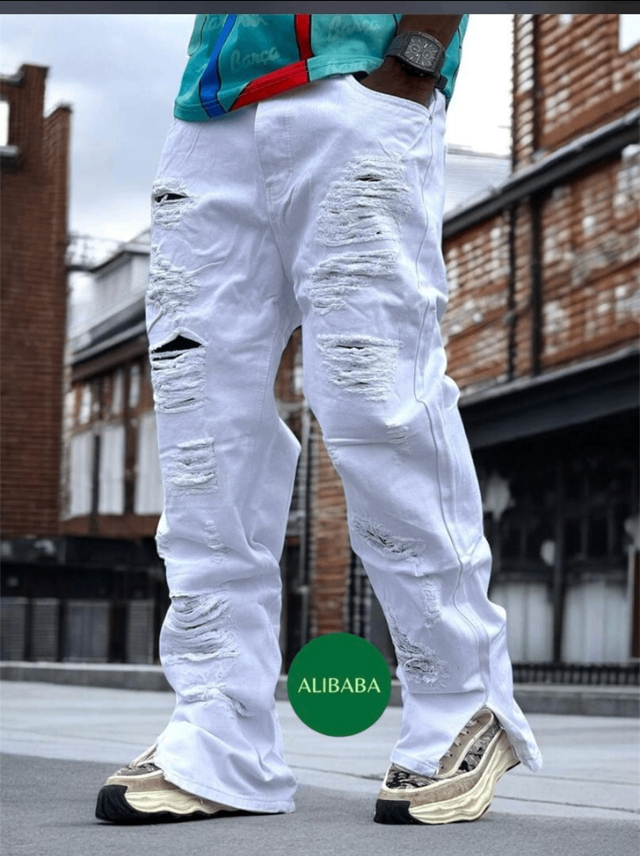 Jeans blancs déchirés homme