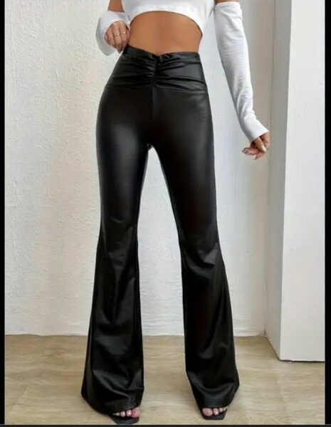 Pantalon évasé simili cuir femme