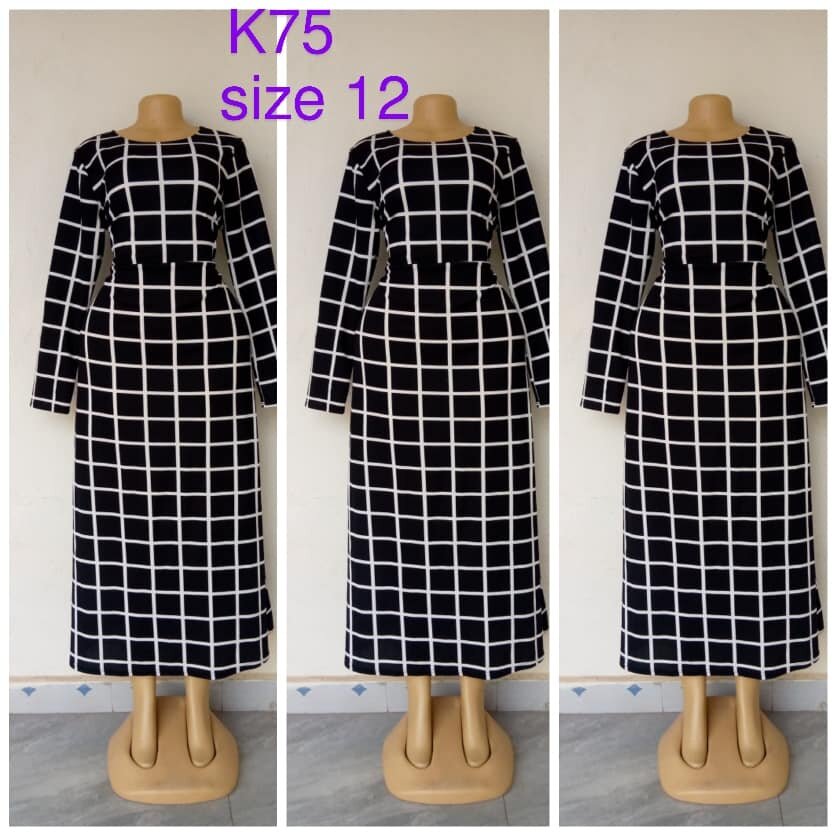 Dress black with white check, size 12