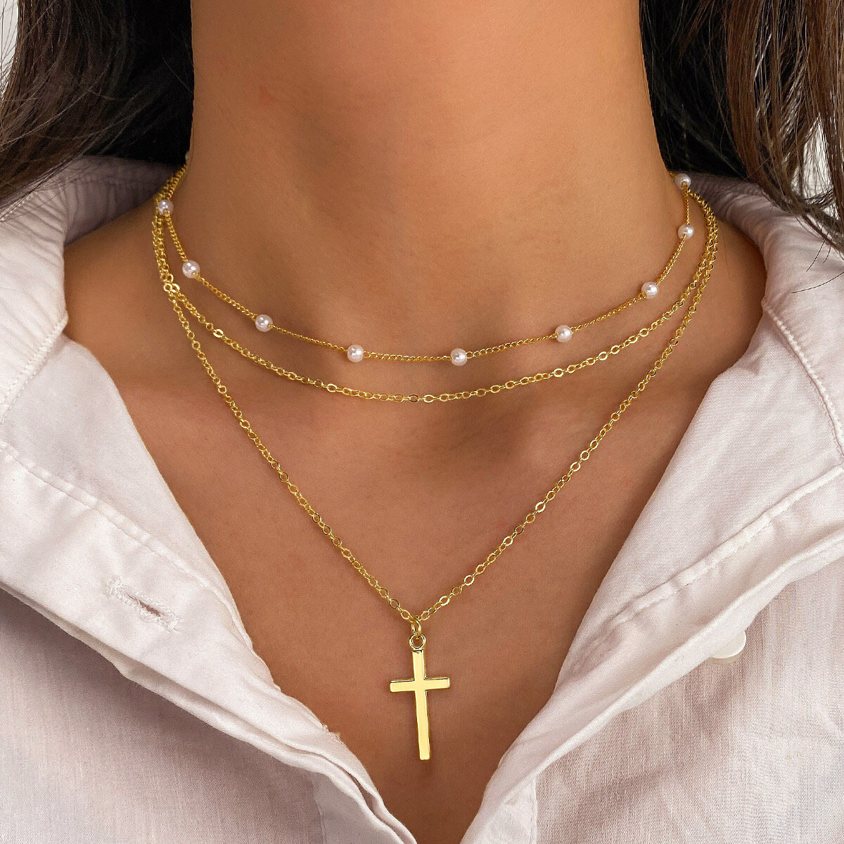 Collier Superposé avec croix