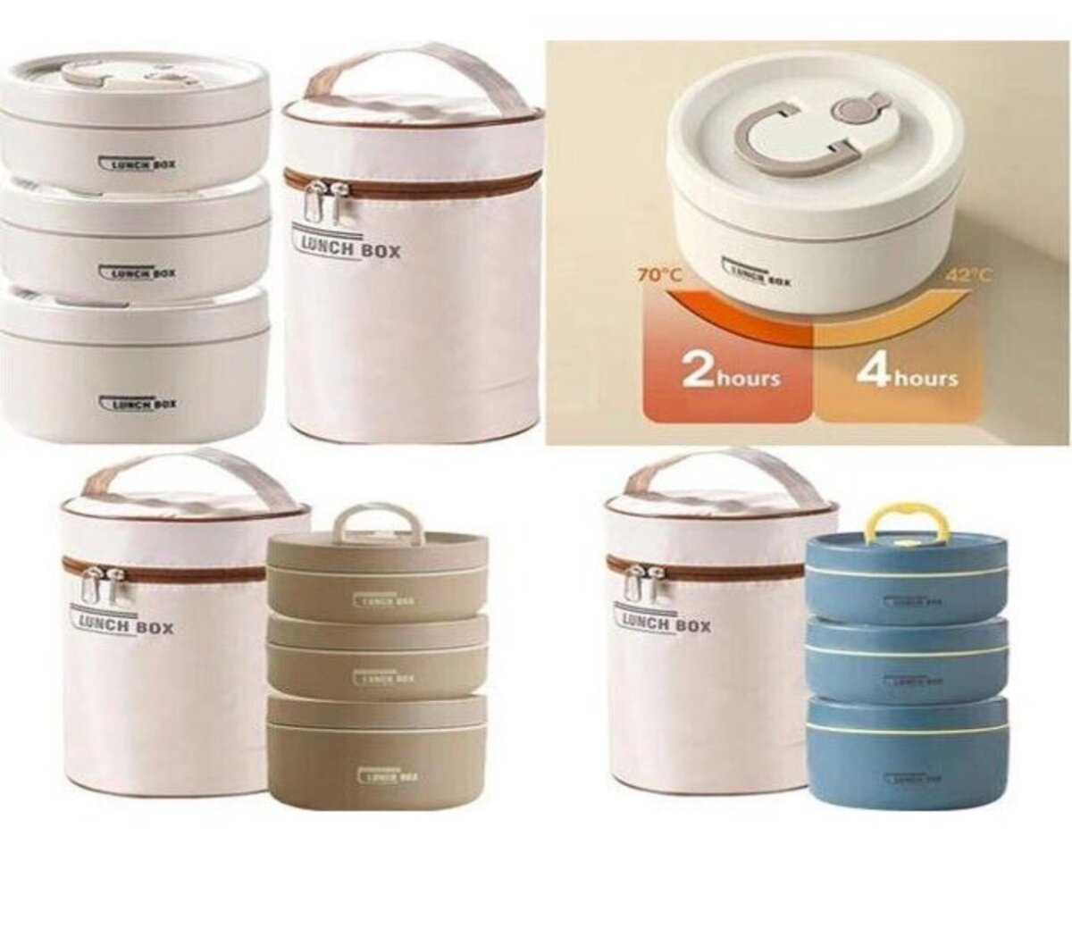 3Pcs Insulated Food Bowls in a Bag Lunch Box- Brown