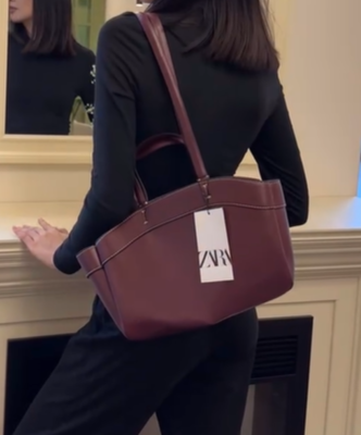 Эффектная вместительная сумка от ZARA бордовая