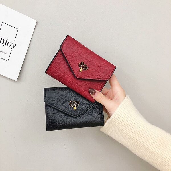 Women's Leaf Accent Mini Wallet  Stylish Small Coin Purse w