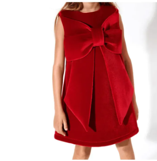 Red Sleeveless Velvet Gown, Big Bow Kids, ( Fabric Velvet) ( Size 2 Yrs To 6 Yrs)