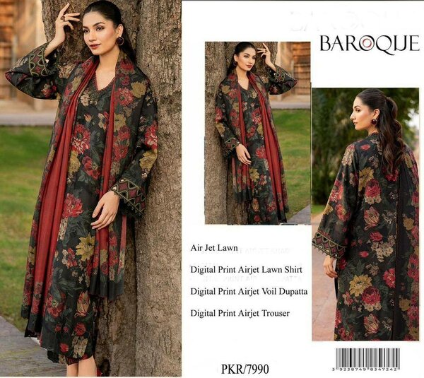 Women's stylish long suit three pieces digital printed in sy