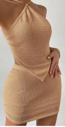 Set 2 items top + mini skirt, beige