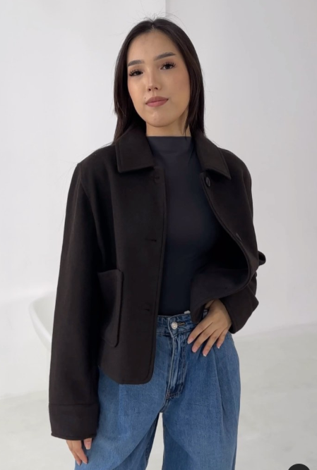 Элегантное укороченное пальто-жакет от ZARA черное