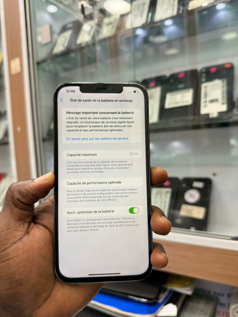 12 pro max 128Go message batte