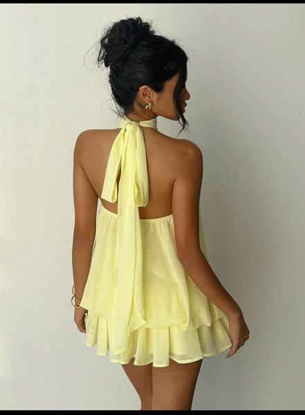 Robe Évasée Jaune Élégante