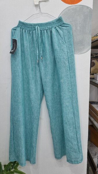 Pantalon en lin turquoise