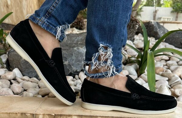 Mocassins en daim noir homme