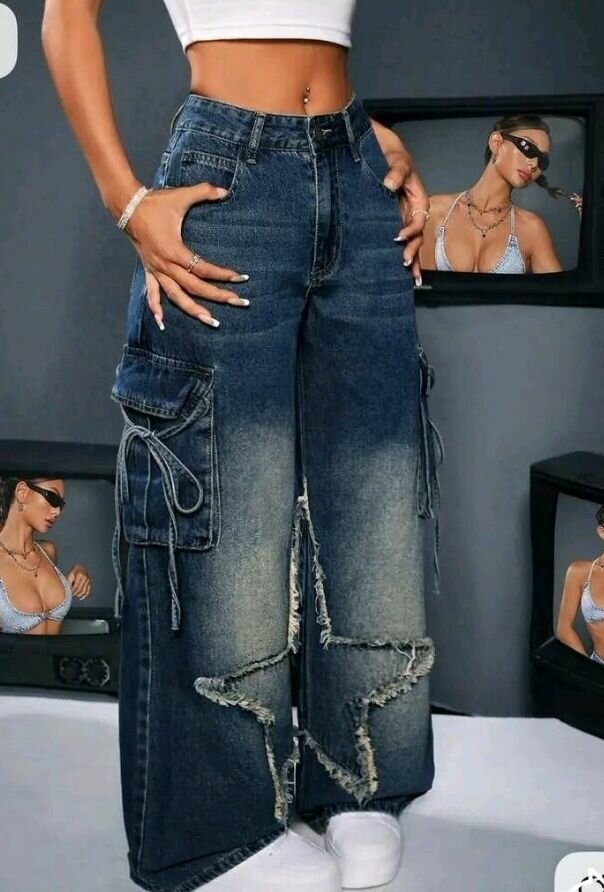 Pantalons cargo femme denim étoile