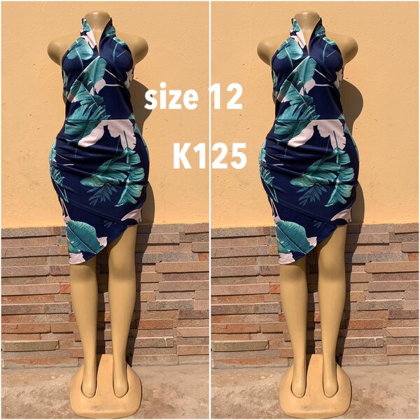 Blue asymmetrical dress with print size 12
