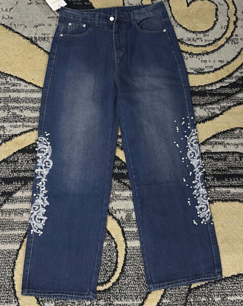 Jean flare motif floral femme