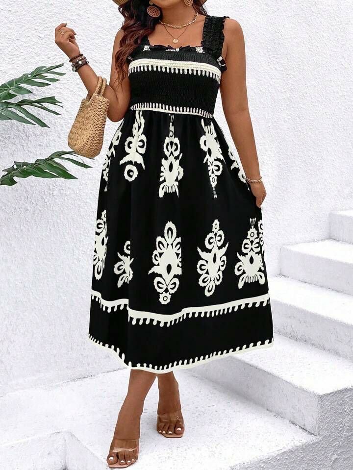 Robe Bohème Noire à motifs