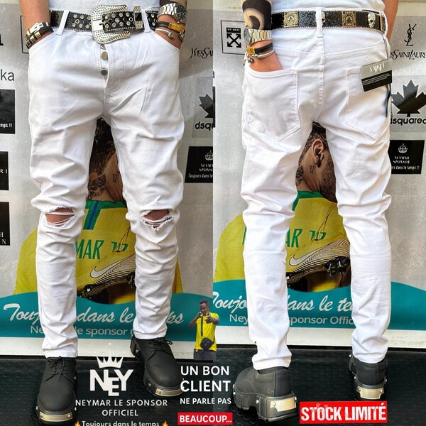 Jeans blancs déchirés homme