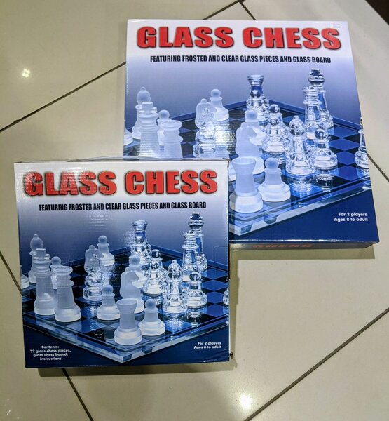 Glass chess ( glass board and pieces) & chess mat