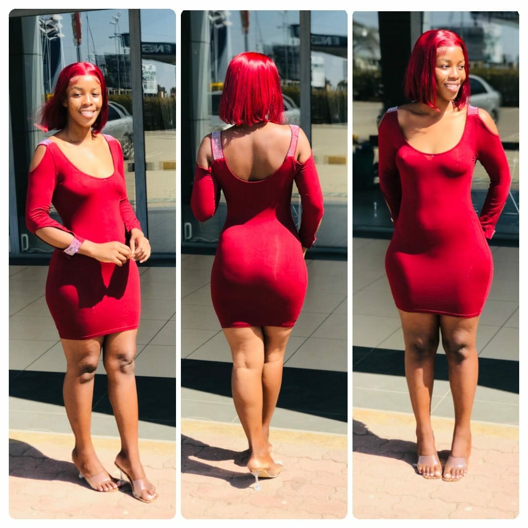 Red tight dress, rhinestones on the straps