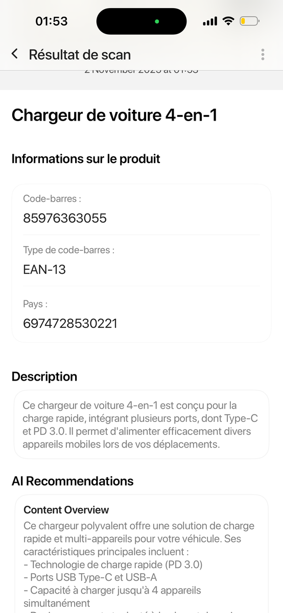 Chargeur de Voiture 4-en-1 USB