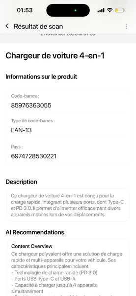 Chargeur de Voiture 4-en-1 USB