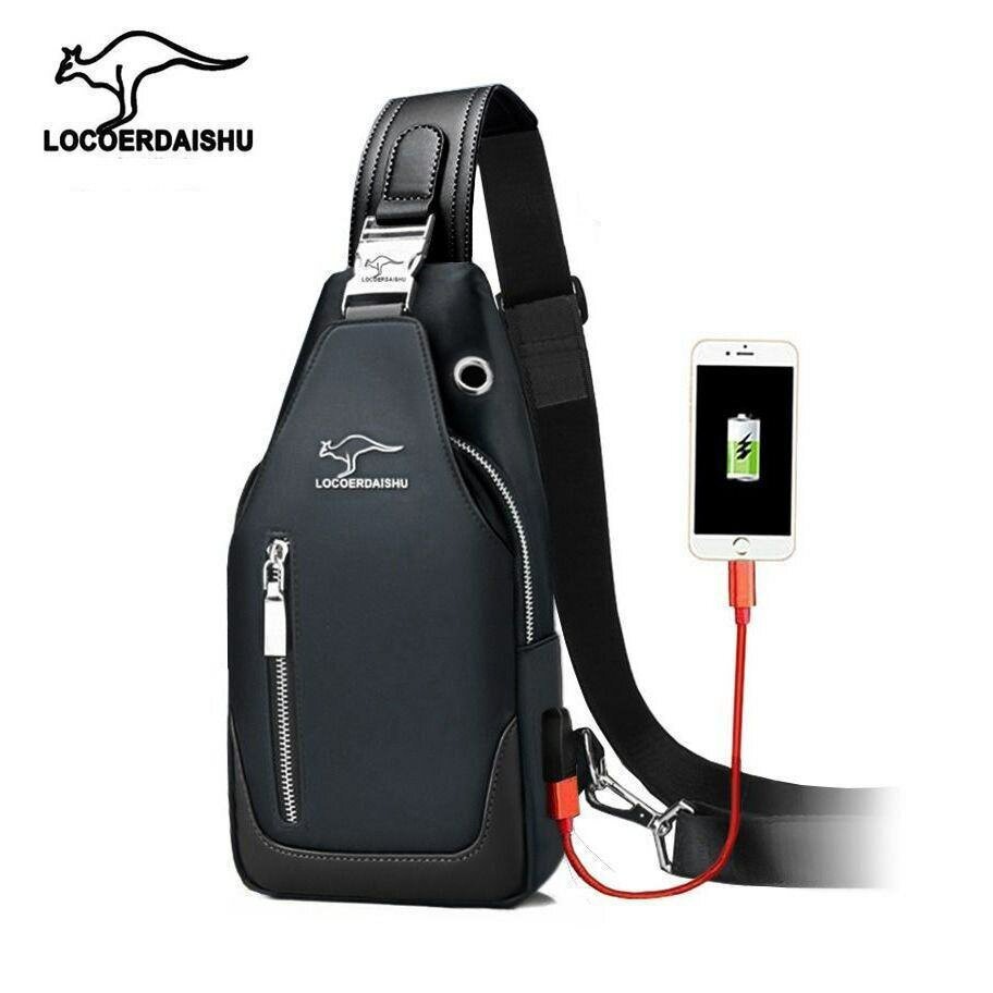 Quality waterproof shoulder travel USB side sling bag