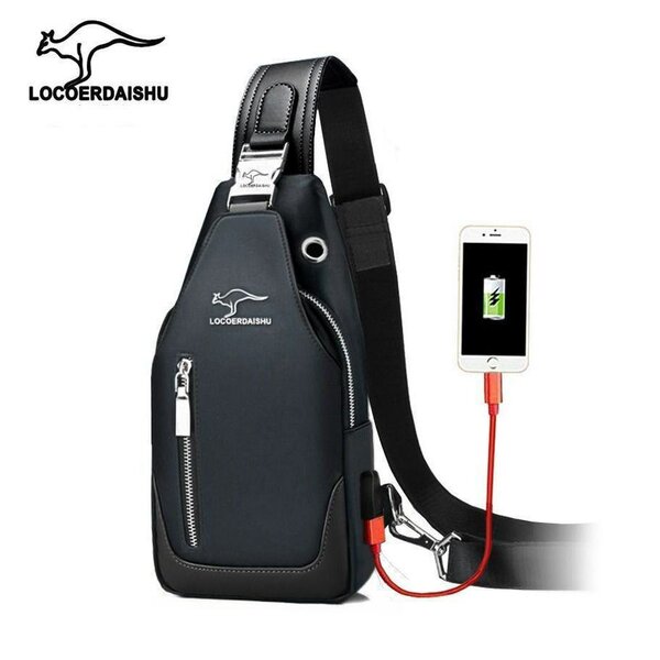 Quality waterproof shoulder travel USB side sling bag