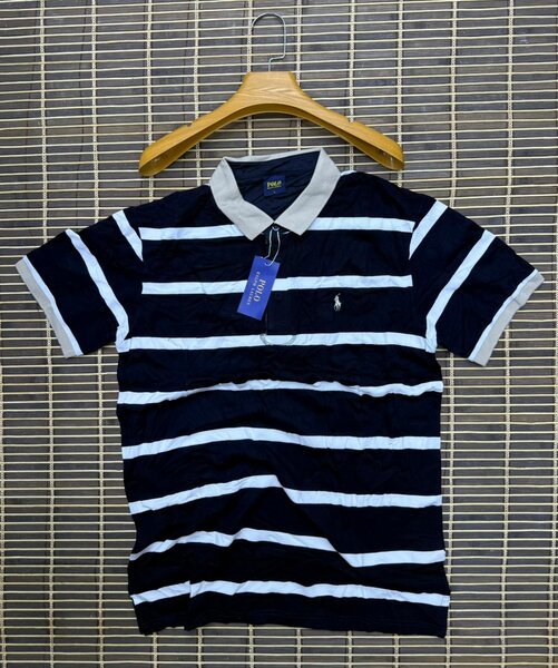 Polo rayé bleu marine homme