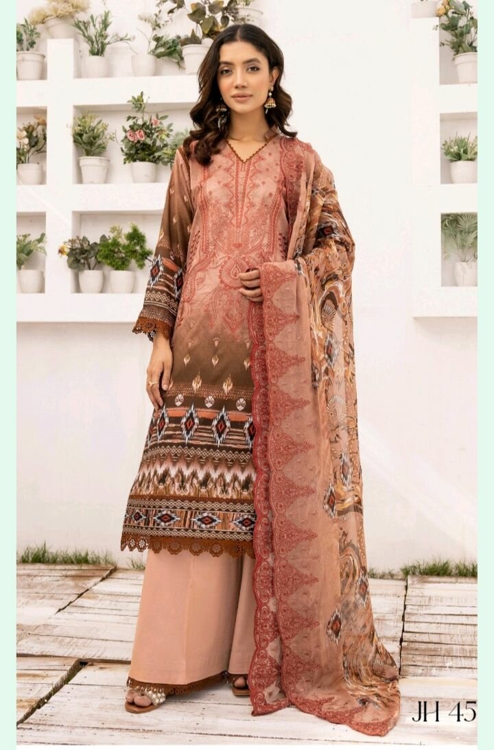 Embroidered printed lawn