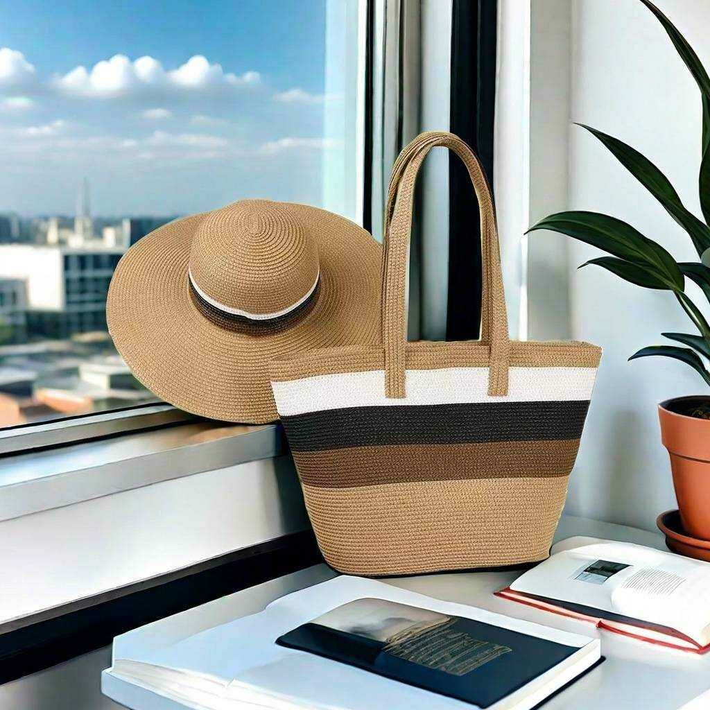 Ensemble sac et chapeau en paille