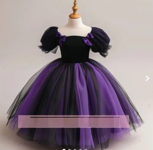 Cute Purple And Black Tulle Long Sleeve Flower Girl Dresses Brithday Party Princess (Fabric Net And Velvet)