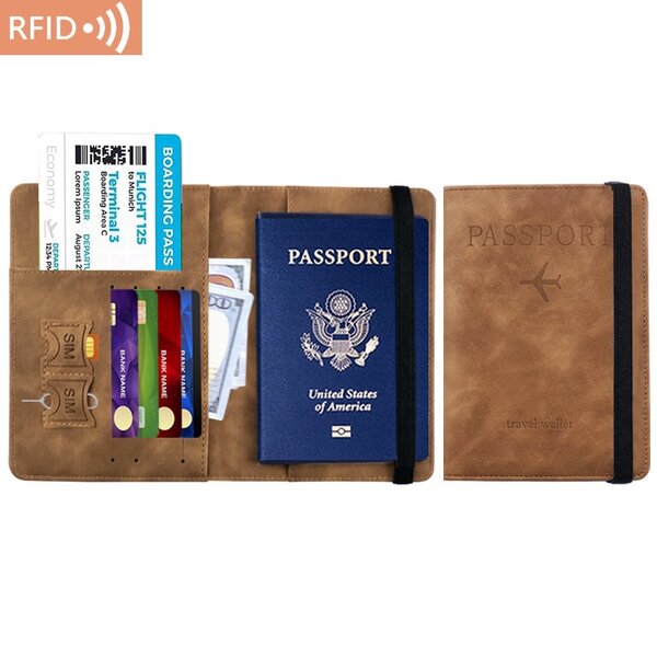 Etui passeport cuir PU Marron