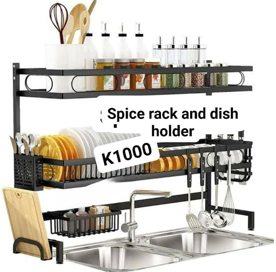 2 level spice rack and dish holder, black