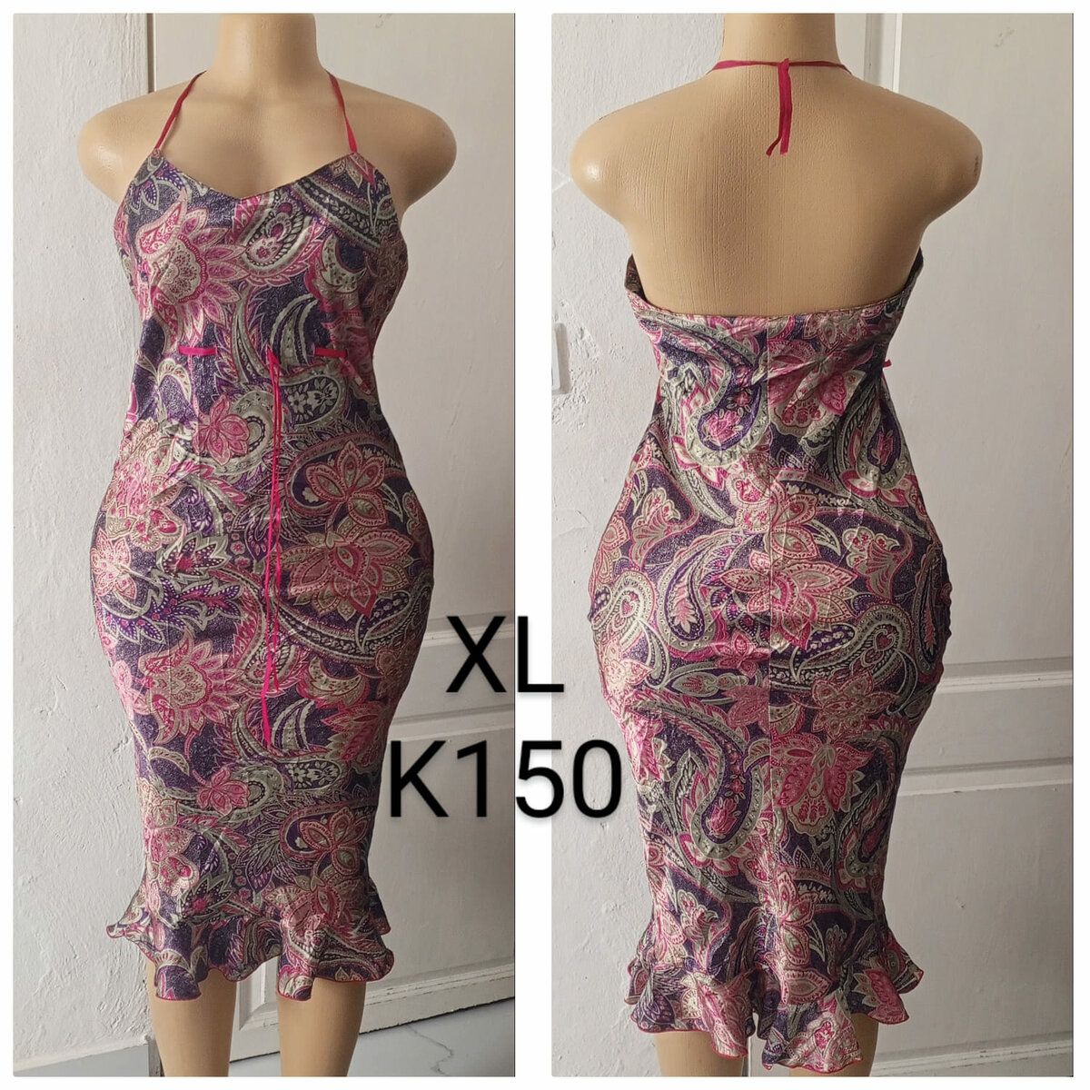 Women's long red sundress with print, size XL