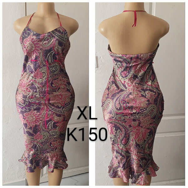 Women's long red sundress with print, size XL